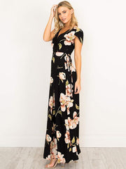 Floral-Print Deep V Maxi Dress