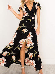 Floral-Print Deep V Maxi Dress