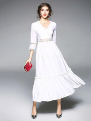 Hollow Split-joint V-neck Maxi Dress