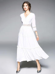 Hollow Split-joint V-neck Maxi Dress