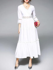 Hollow Split-joint V-neck Maxi Dress