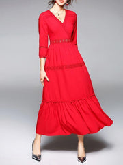 Hollow Split-joint V-neck Maxi Dress