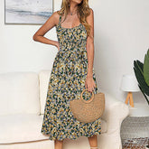 Sling Ruffle Dress Floral Print Button Sundress
