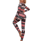 Pajamas Jumpsuit Buttons V Neck Long Sleeve Christmas Cartoon Printed Sleepwear