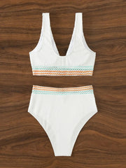 High Waist Solid V-neck Basic Swimsuit