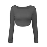 Long Sleeve Square Neck Knitted Crop Top Y2k T Shirts
