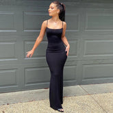 Y2k Sleeveless Solid Skinny Bodycon Trumpet Maxi Dress
