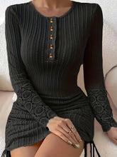 Spring O-Neck Hem Drawstring Office Lace Dress