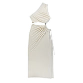Hollow Oblique Commuter One-shoulder Elegant Casual Midi Dresses