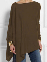 Irregular solid color pullover casual blouses
