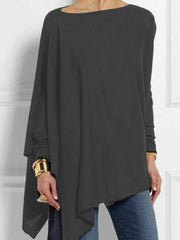 Irregular solid color pullover casual blouses