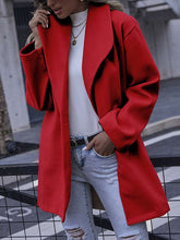 Fashionable elegant women plain turn down neck long coats