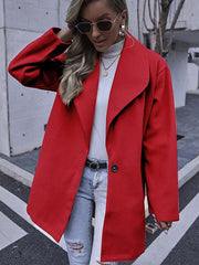 Fashionable elegant women plain turn down neck long coats