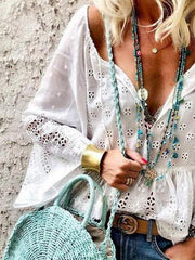 Fashion women white long sleeve cotton blouses