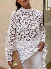 Stylish Lace Plain Elegant Irregular hem Blouses