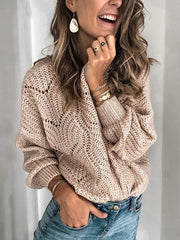 Hollowed-out knit round collar log sleeve sweaters