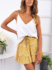 High waist flounce skirt with floral print a-line beach skirt