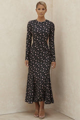 floral halter sexy slim long-sleeved dress
