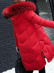 Fashionable Long Wool- like Collar Down Polyester Jacket Long Coats