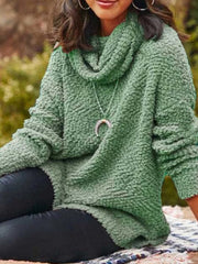 High neck plain women long sleeve daily sweaters