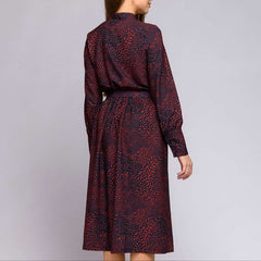 Stylish Print Lacing Round neck Long sleeve Belt Skater Dresses