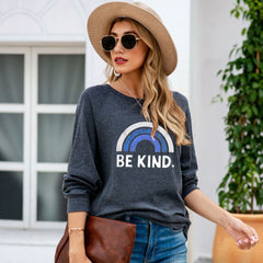 V Neck Cutout Rainbow Print Off Shoulder T-Shirts