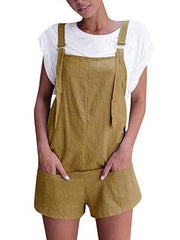 Sweet casual pocket short plain jumpsuits