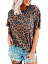 Leopard Print Round Neck Drop Shoulder Short Sleeve T-Shirts