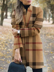 Fashion Stripe Stand collar Long sleeve Pockets Coat