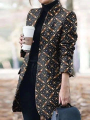 Fashion Stripe Stand collar Long sleeve Pockets Coat