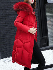 Fashionable Long Wool- like Collar Down Polyester Jacket Long Coats