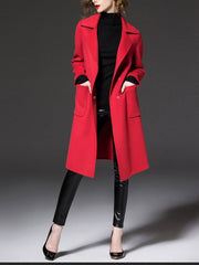 Good Quality Two Colors Large Lapel With Tie Woman Long 30 Wool Coats