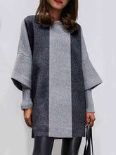 Fashion Stripe gored Round neck Half sleeve Wool Shift Dresses