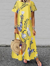 Floral women printed short sleev round neck maxi dresses