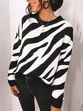 Fashion Stripe print Round neck Long sleeve Knit Sweaters
