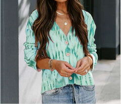 Fashion Stripe V neck Long sleeve Knit Fastener Sweaters