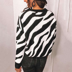 Fashion Stripe print Round neck Long sleeve Knit Sweaters