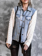 Knitted Panel Denim Jacket Tops