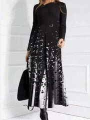 Irregular neck long sleeve printed women elegant maxi dresses