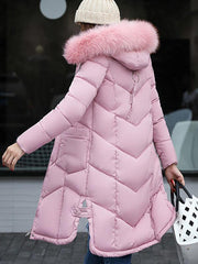 Fashionable Long Wool- like Collar Down Polyester Jacket Long Coats