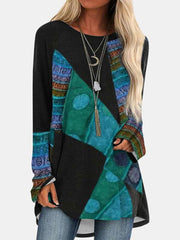 Geometry print Round neck Long sleeve Plus T-Shirts