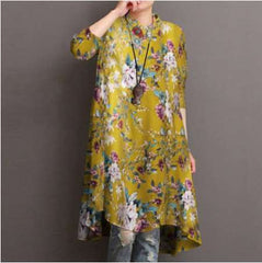 Stylish Floral print Lapel Long sleeve Shirt Shift Dresses