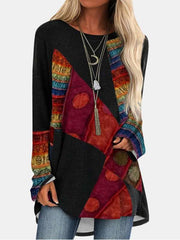 Geometry print Round neck Long sleeve Plus T-Shirts