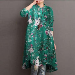 Stylish Floral print Lapel Long sleeve Shirt Shift Dresses