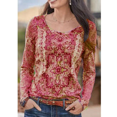 Stylish Retro print Round neck Long sleeve T-Shirts