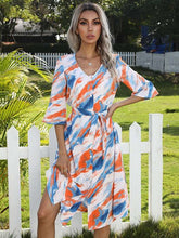 Fashion Tie-dyed V neck Half sleeve Lacing Fastener Skater Dresses