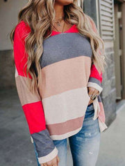 Fashion Stripe Gored Knit Round neck Long sleeve T-Shirts