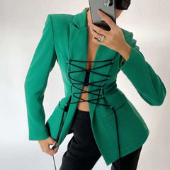Stylish Pure Lapel Long sleeve Lacing Blazer