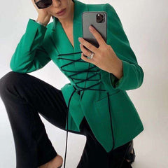 Stylish Pure Lapel Long sleeve Lacing Blazer