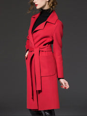 Good Quality Two Colors Large Lapel With Tie Woman Long 30 Wool Coats